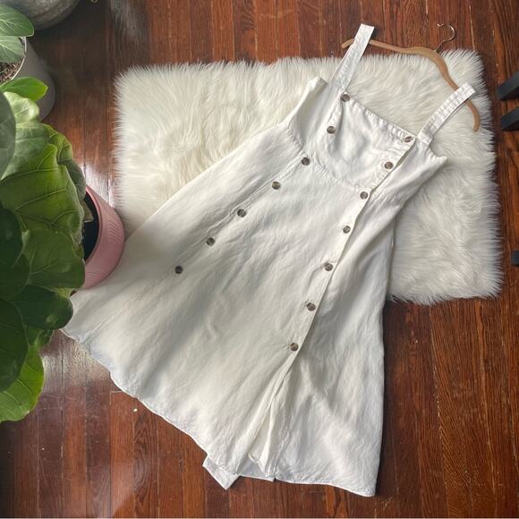Fame and Partners Cream White Linen Dress Button - Picture 1 of 9